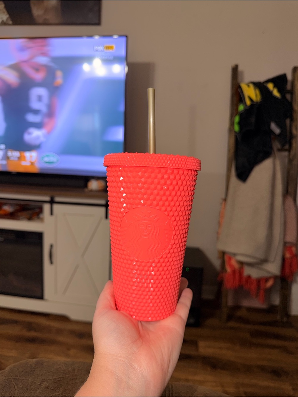 Starbucks Bright Coral Pink Studded Tumbler with Straw - NWT